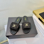 Quilted Double C Slide Sandals - Black - View 1