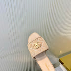 Quilted Double C Slide Sandals - Beige - View 7