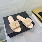 Quilted Double C Slide Sandals - Beige - View 6