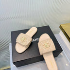 Quilted Double C Slide Sandals - Beige - View 5