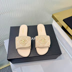 Quilted Double C Slide Sandals - Beige - View 2