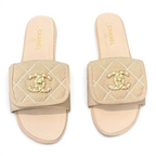 Quilted Double C Slide Sandals - Beige - View 2