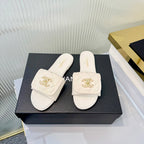 Quilted Double C Slide Sandals - White - View 1