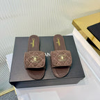 Quilted Double C Slide Sandals - Brown - View 4