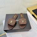 Quilted Double C Slide Sandals - Brown - View 1