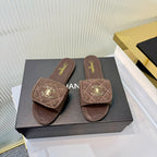 Quilted Double C Slide Sandals - Brown - View 1