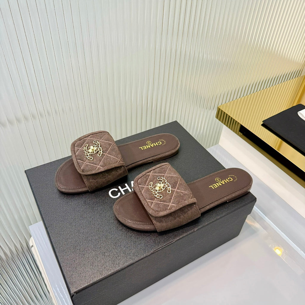 Quilted Double C Slide Sandals - Brown - View 9