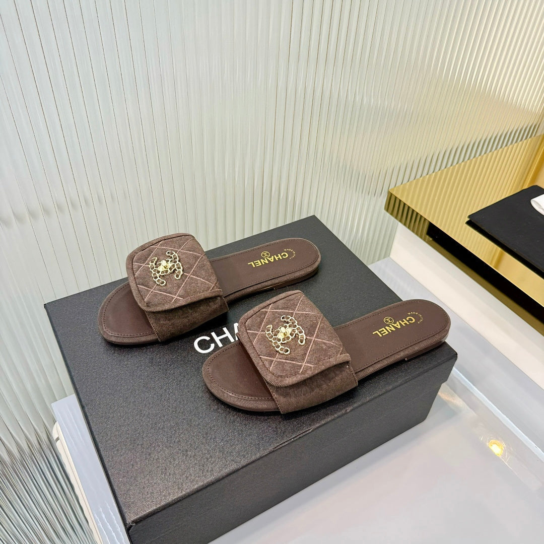 Quilted Double C Slide Sandals - Brown - View 9