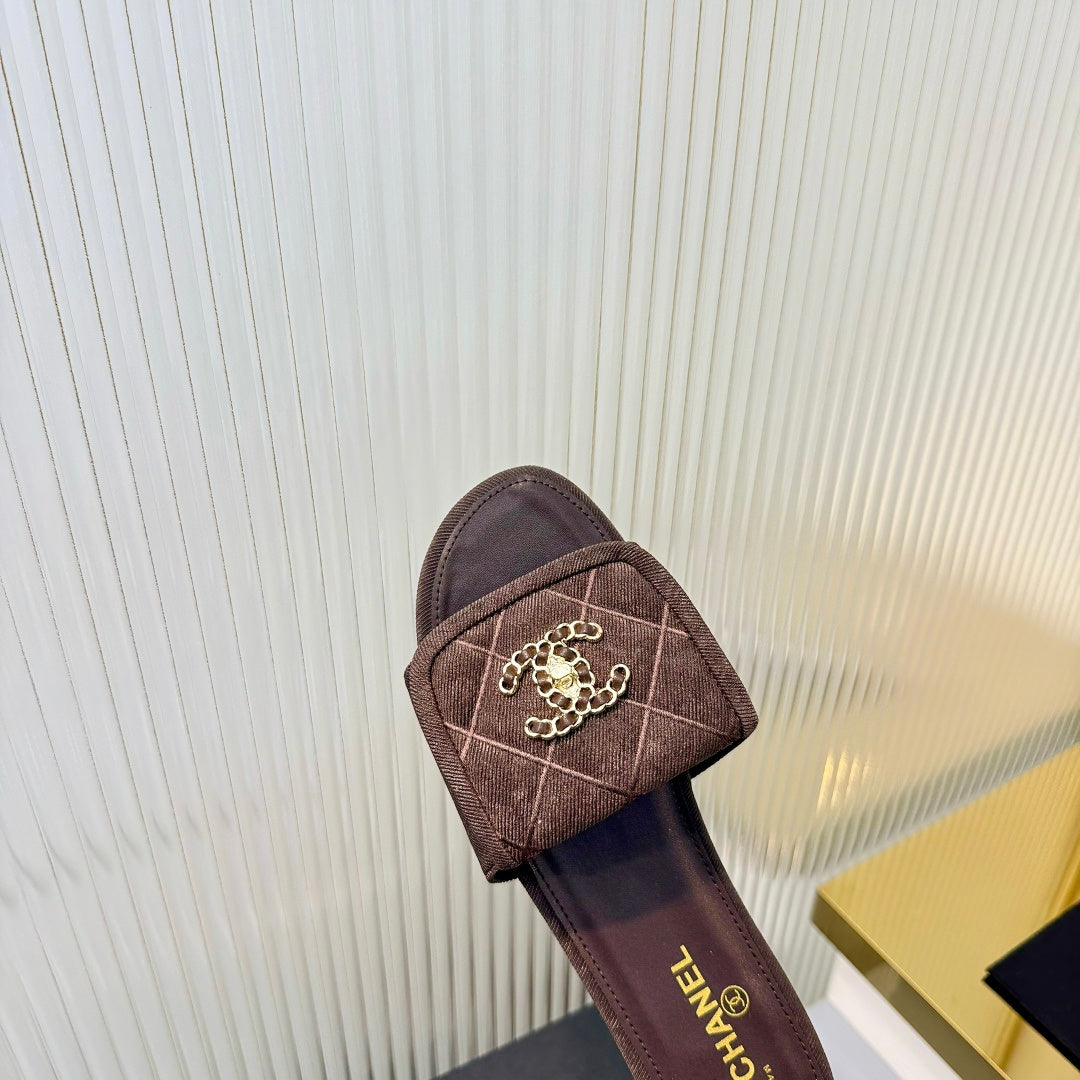 Quilted Double C Slide Sandals - Brown - View 7
