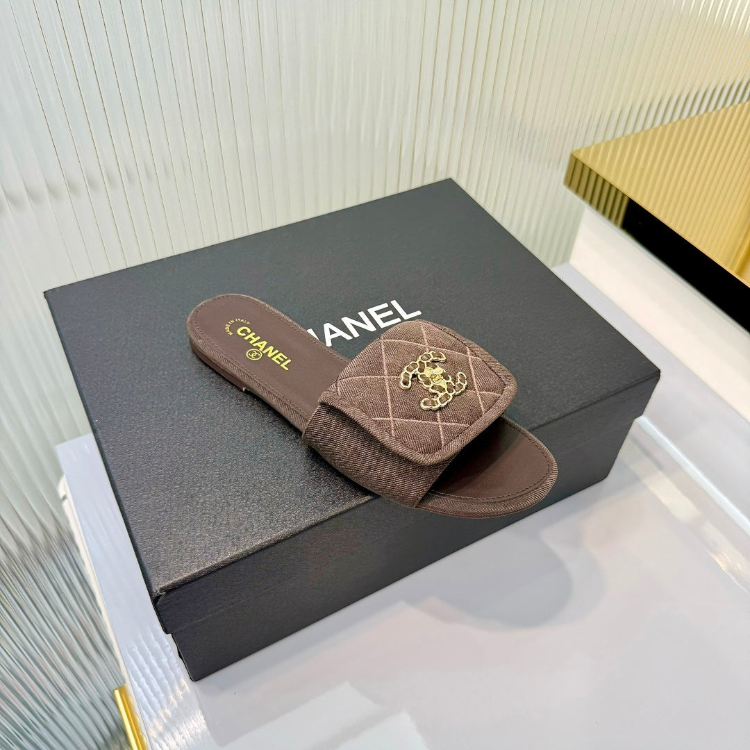 Quilted Double C Slide Sandals - Brown - View 8