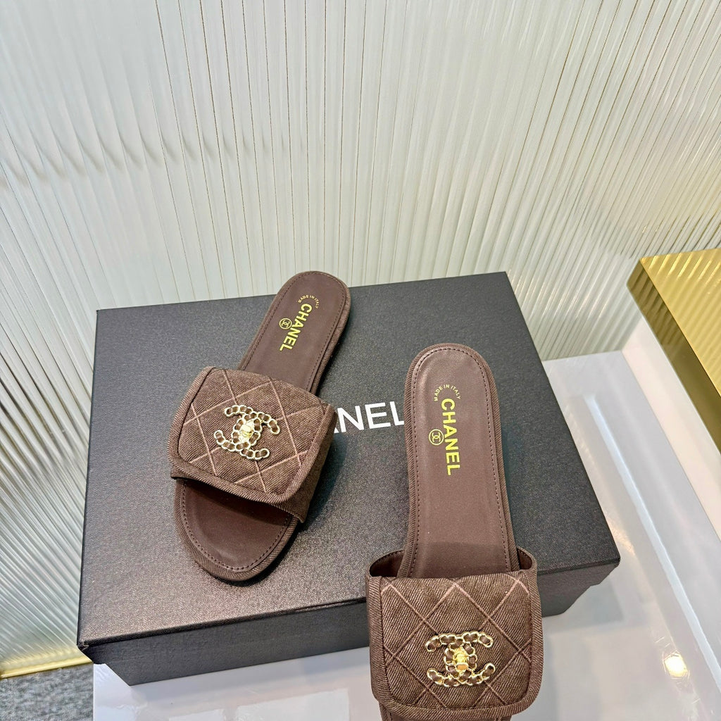 Quilted Double C Slide Sandals - Brown - View 5