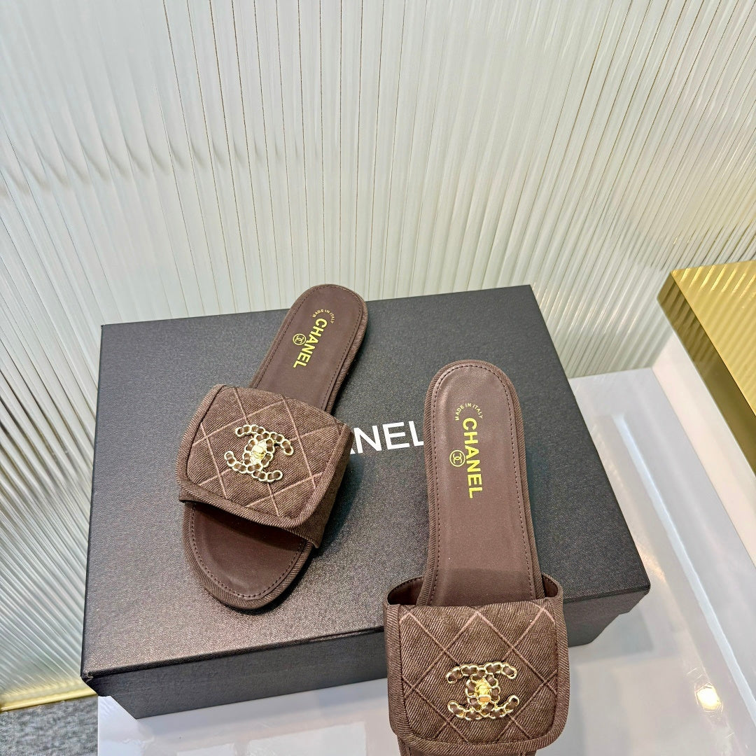 Quilted Double C Slide Sandals - Brown - View 5