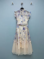 Floral Scarf-Belt Ruffle Maxi Dress - Lavender Blue - View 9