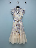 Floral Scarf-Belt Ruffle Maxi Dress - Lavender Blue - View 1