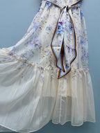 Floral Scarf-Belt Ruffle Maxi Dress - Lavender Blue - View 7
