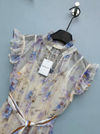Floral Scarf-Belt Ruffle Maxi Dress - Lavender Blue - View 4
