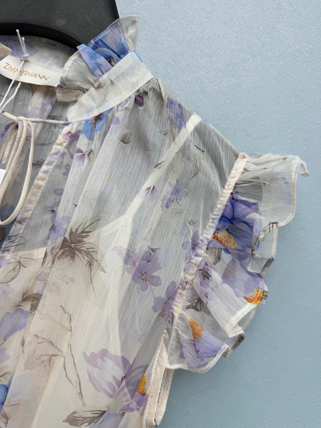 Floral Scarf-Belt Ruffle Maxi Dress - Lavender Blue - View 5