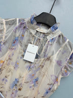 Floral Scarf-Belt Ruffle Maxi Dress - Lavender Blue - View 3