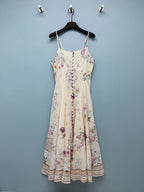 French Floral Button-Front Maxi Dress - Ivory Pink Floral - View 1