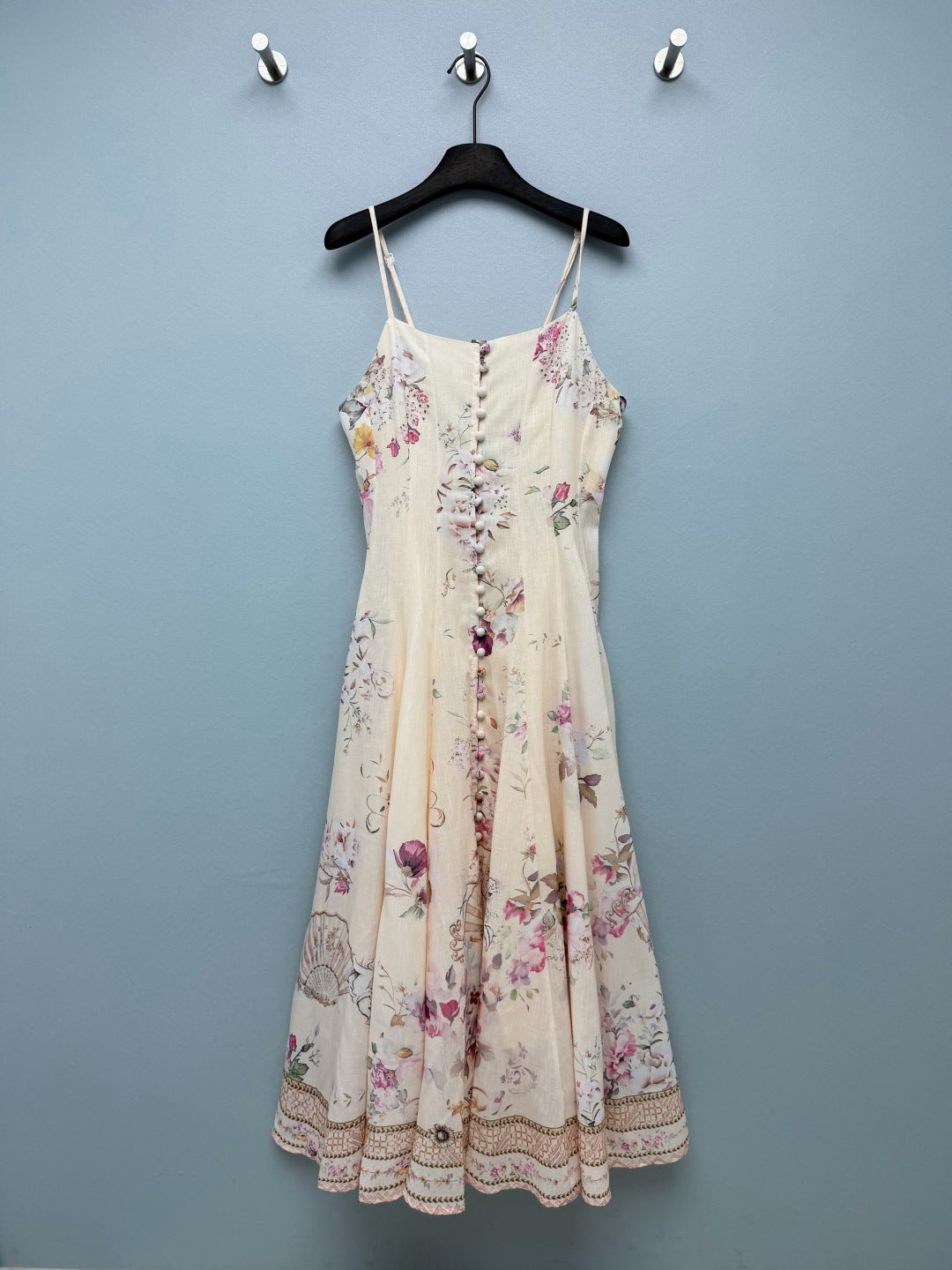 French Floral Button-Front Maxi Dress - Ivory Pink Floral - View 1