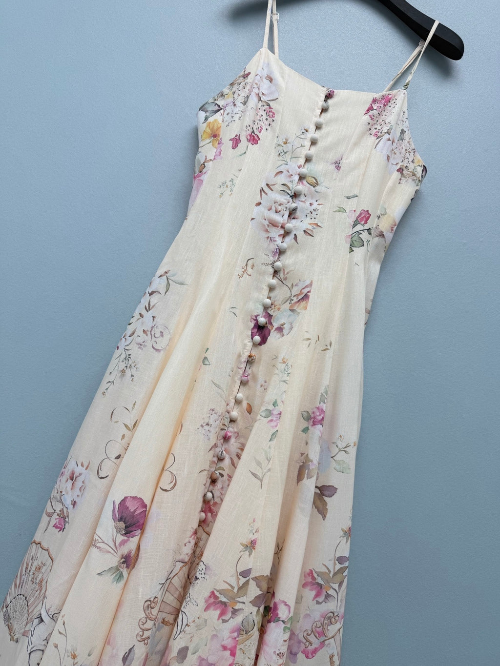 French Floral Button-Front Maxi Dress - Ivory Pink Floral - View 4