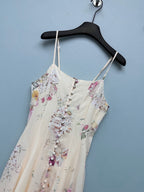 French Floral Button-Front Maxi Dress - Ivory Pink Floral - View 3