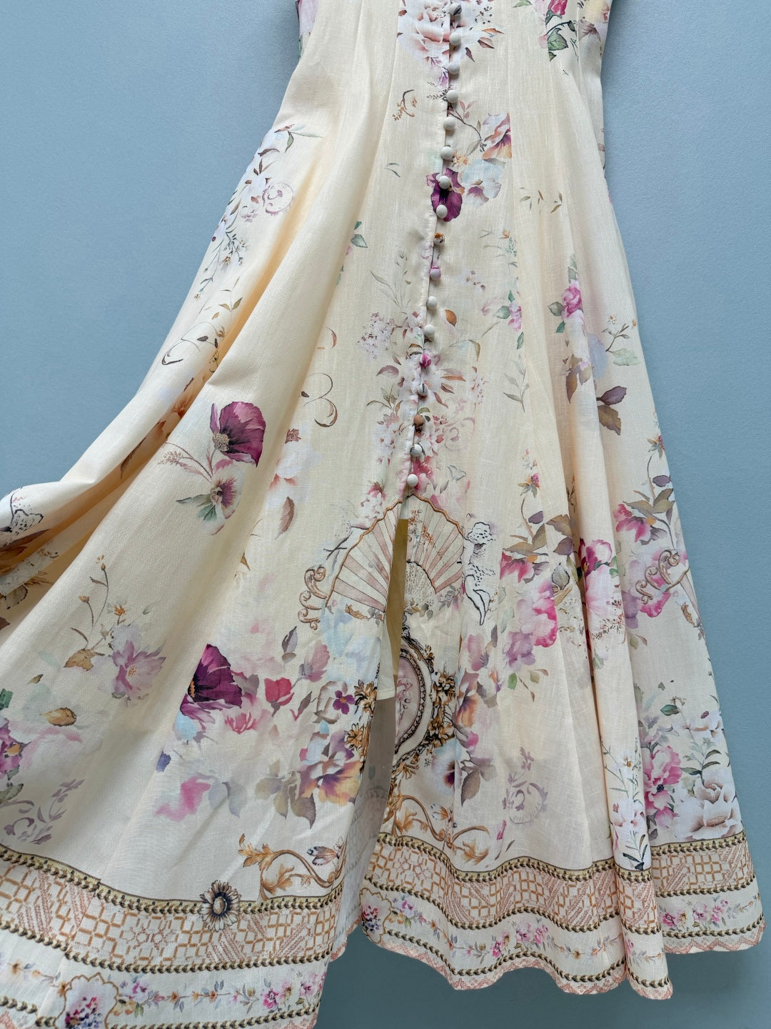 French Floral Button-Front Maxi Dress - Ivory Pink Floral - View 6