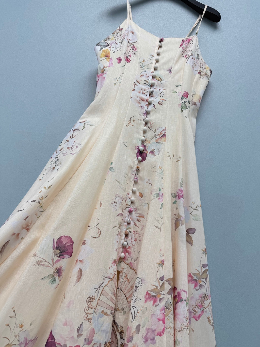 French Floral Button-Front Maxi Dress - Ivory Pink Floral - View 5
