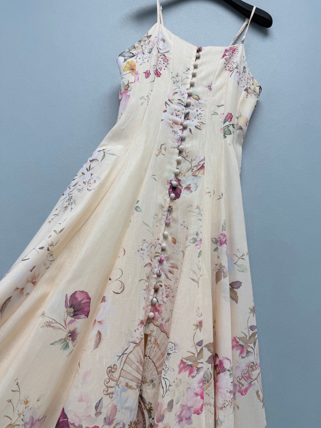 French Floral Button-Front Maxi Dress - Ivory Pink Floral - View 5