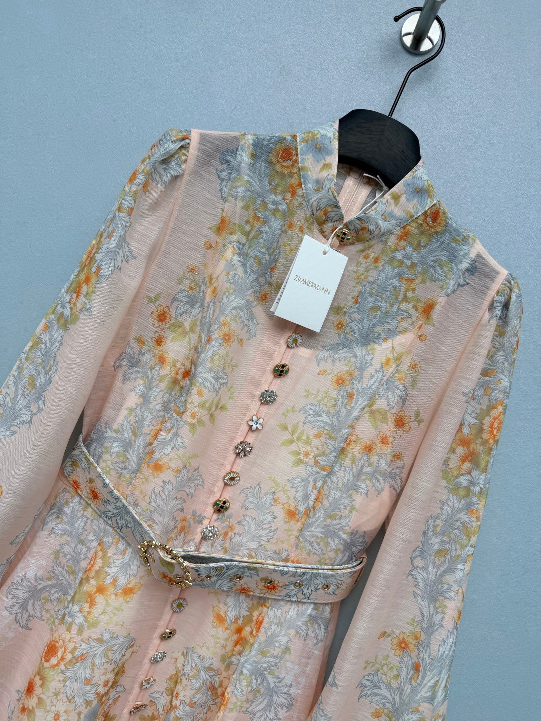 Baroque Floral High-Neck Mini Dress - Ivory Pastel - View 3