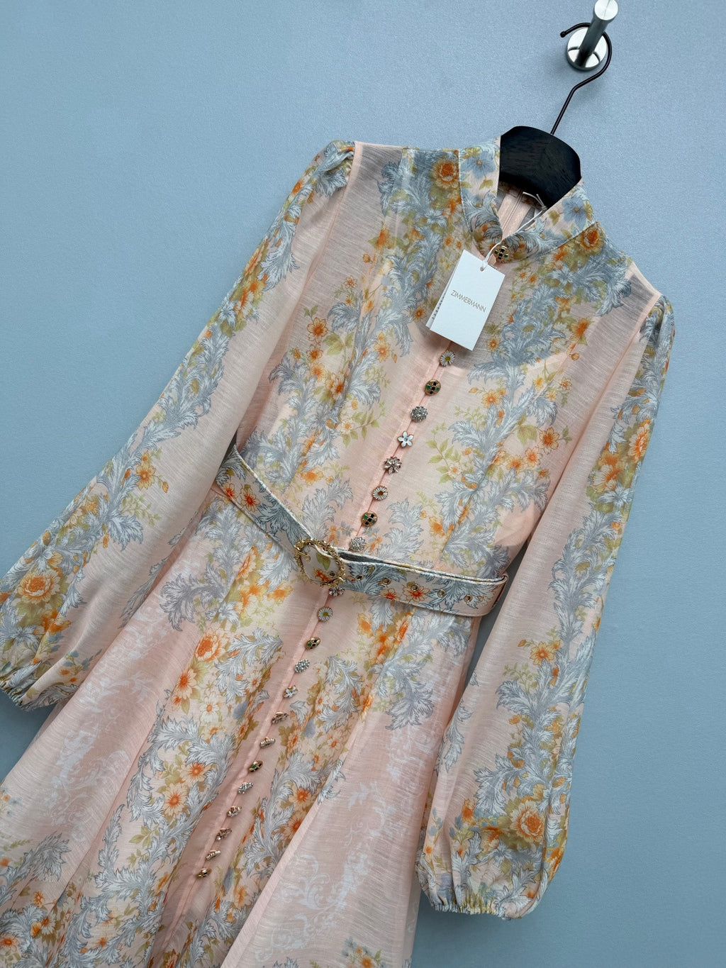 Baroque Floral High-Neck Mini Dress - Ivory Pastel - View 4
