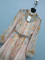 Baroque Floral High-Neck Mini Dress - Ivory Pastel - View 4