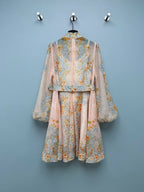 Baroque Floral High-Neck Mini Dress - Ivory Pastel - View 9