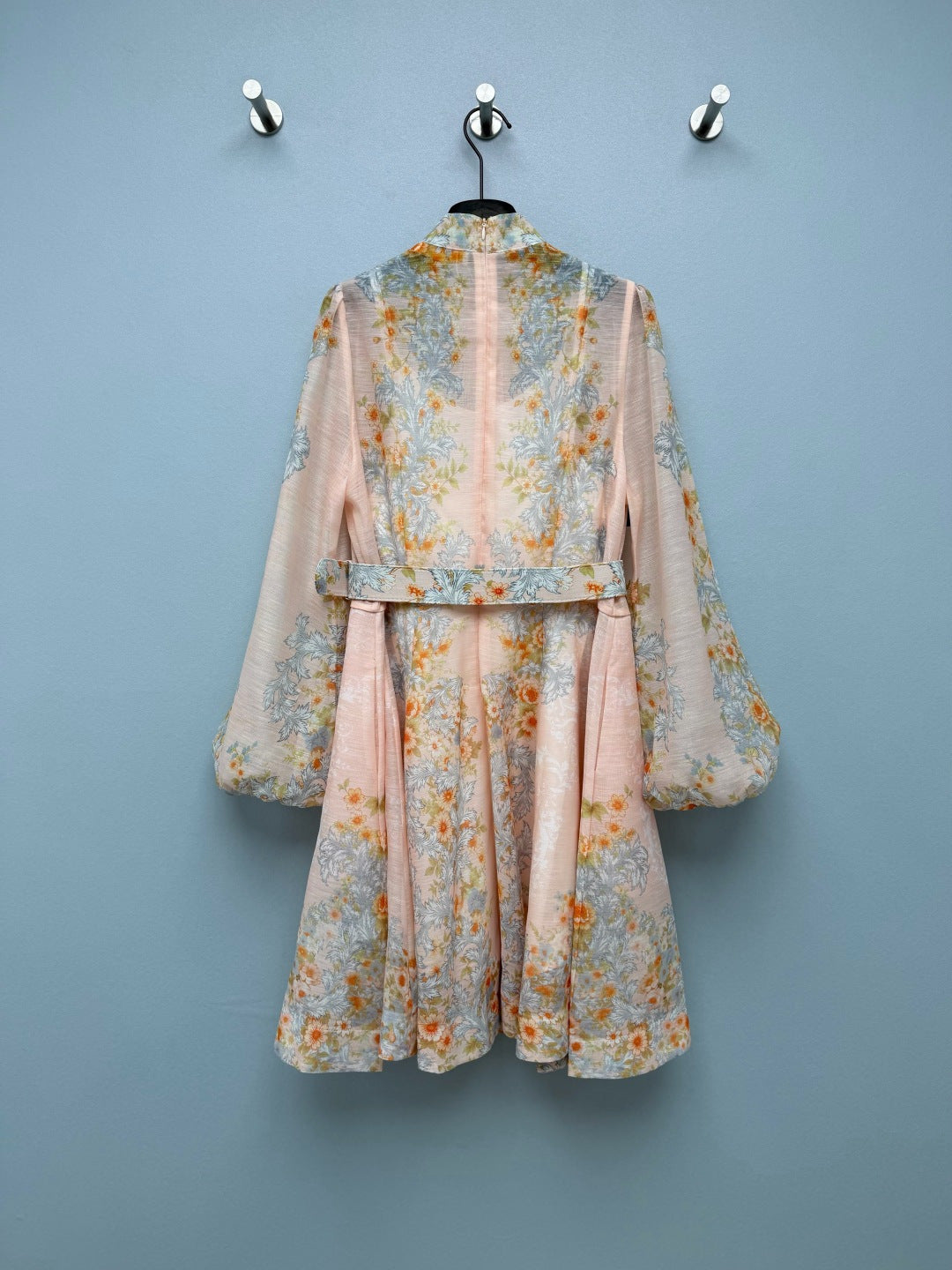 Baroque Floral High-Neck Mini Dress - Ivory Pastel - View 9