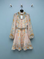 Baroque Floral High-Neck Mini Dress - Ivory Pastel - View 1