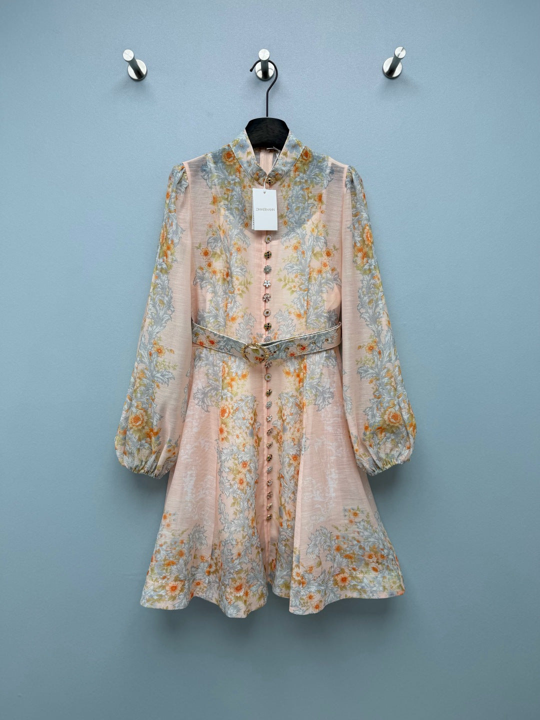 Baroque Floral High-Neck Mini Dress - Ivory Pastel - View 1