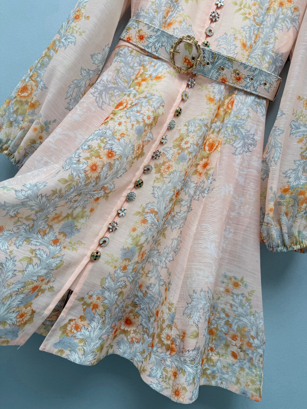 Baroque Floral High-Neck Mini Dress - Ivory Pastel - View 6
