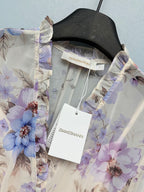 Bird Print Tiered Chiffon Maxi Dress - Lavender Multicolor - View 2
