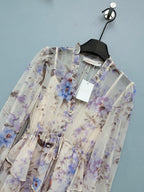 Bird Print Tiered Chiffon Maxi Dress - Lavender Multicolor - View 3