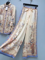 Satin-Finish Bird Print Shirt And Trousers Set - Ivory Blue - View 15