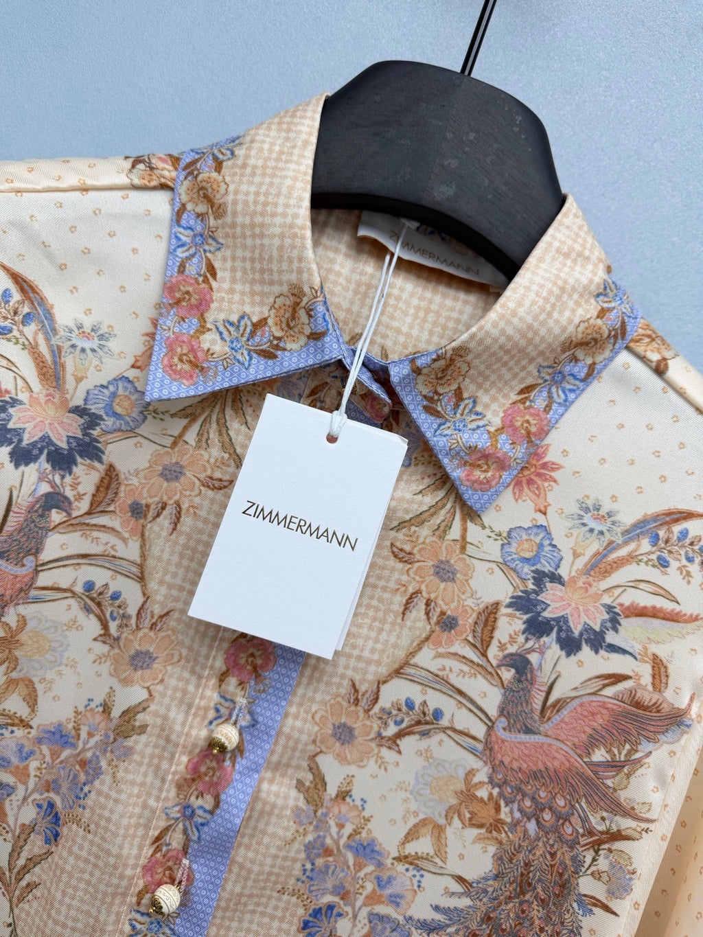 Satin-Finish Bird Print Shirt And Trousers Set - Ivory Blue - View 12