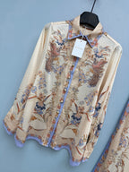 Satin-Finish Bird Print Shirt And Trousers Set - Ivory Blue - View 11