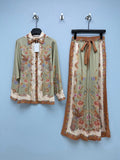 Satin-Finish Bird Print Shirt And Trousers Set - Sage Green - View 1