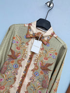 Satin-Finish Bird Print Shirt And Trousers Set - Sage Green - View 3
