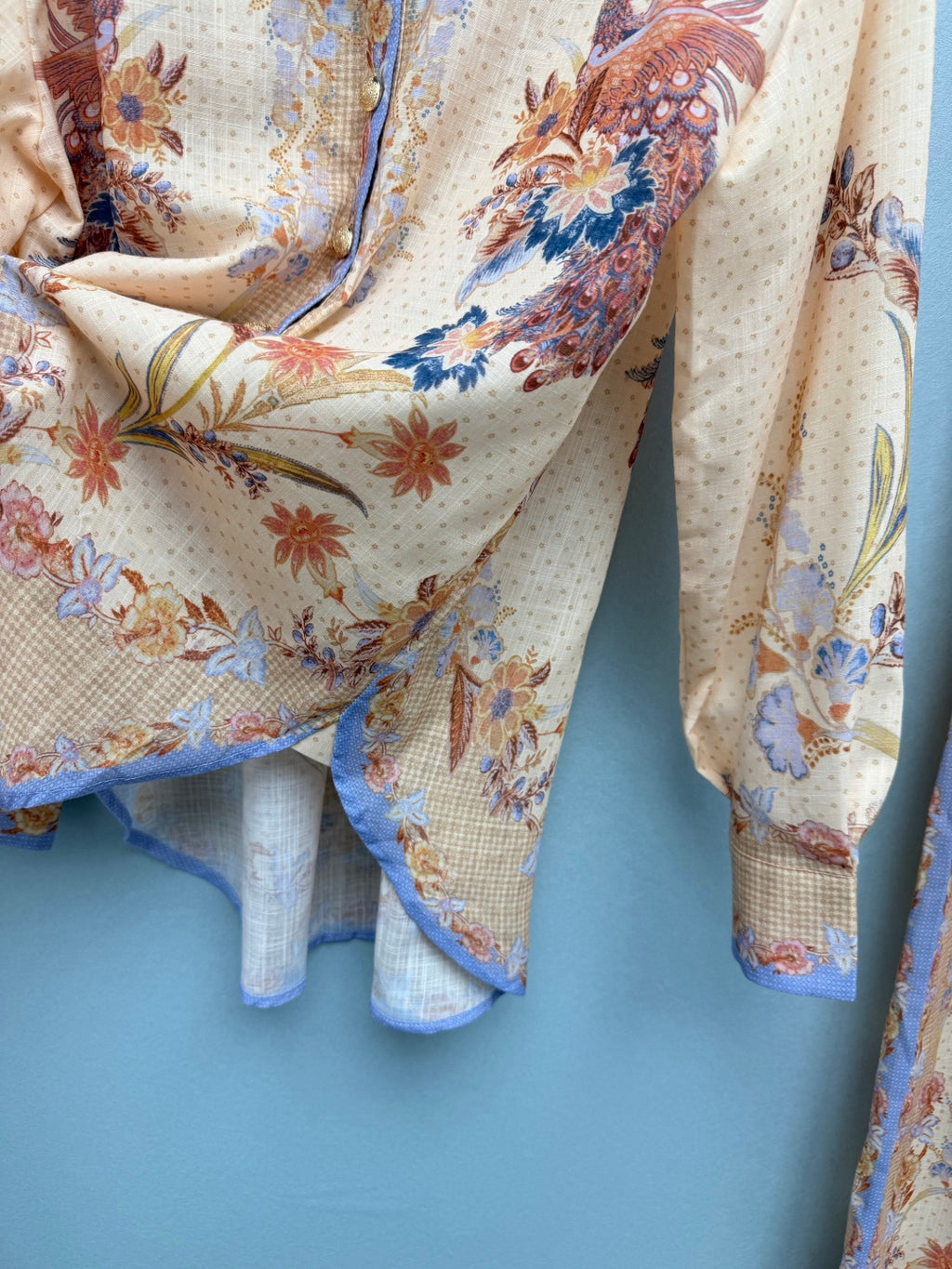Vintage Bird Print Shirt And Trousers Set - Ivory Multicolor - View 5