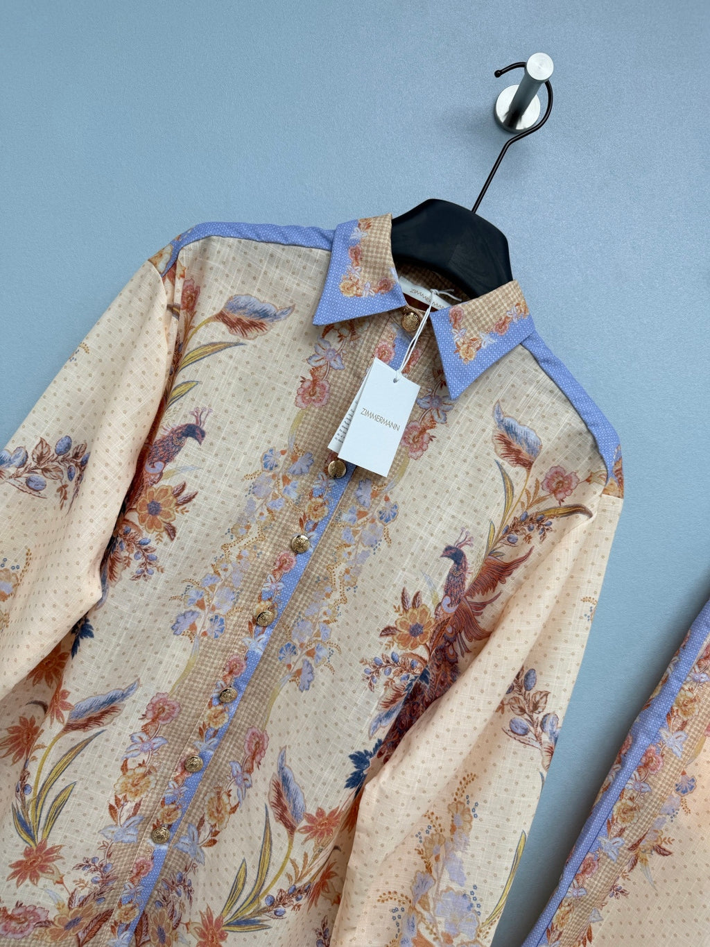 Vintage Bird Print Shirt And Trousers Set - Ivory Multicolor - View 4