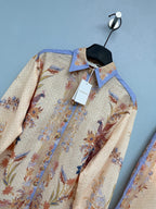 Vintage Bird Print Shirt And Trousers Set - Ivory Multicolor - View 4