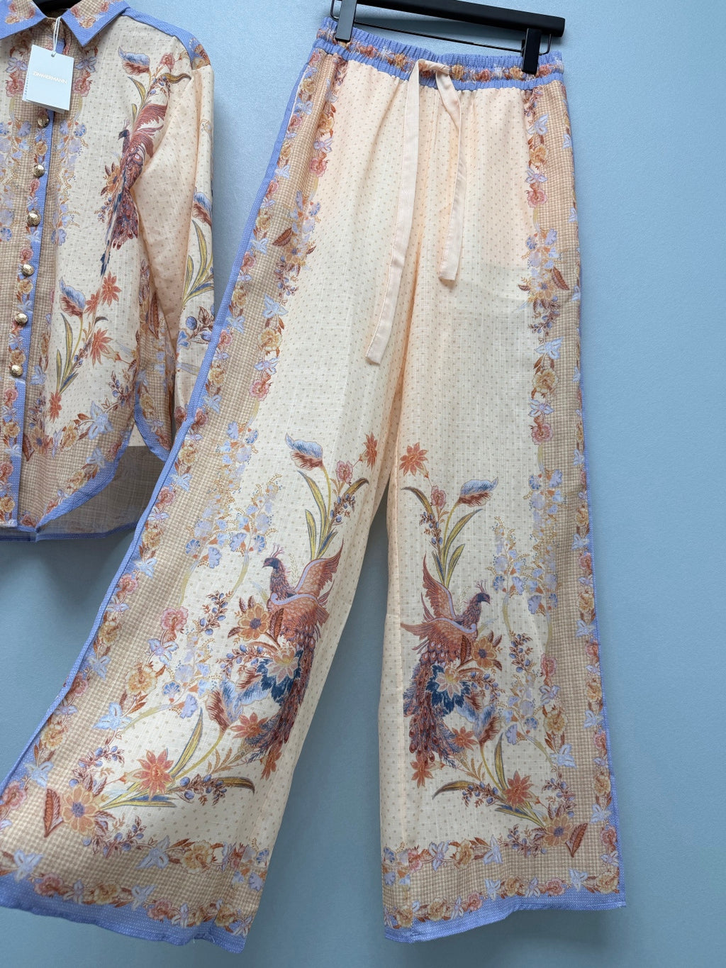 Vintage Bird Print Shirt And Trousers Set - Ivory Multicolor - View 6