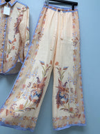 Vintage Bird Print Shirt And Trousers Set - Ivory Multicolor - View 6
