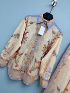 Vintage Bird Print Shirt And Trousers Set - Ivory Multicolor - View 2